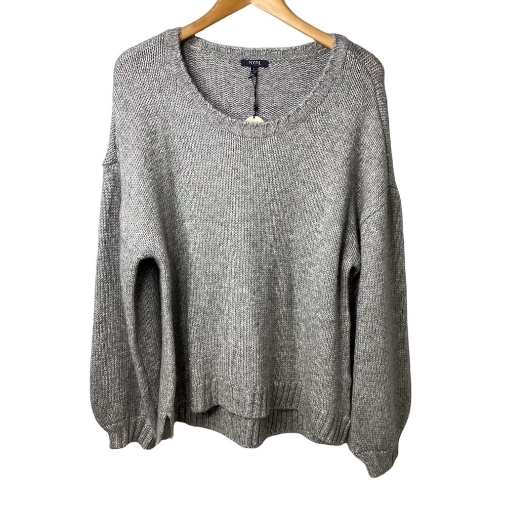 NYDJ Metallic Balloon Sleeve Sweater Heather Grey Size Large Ballet Neck - Picture 2 of 12